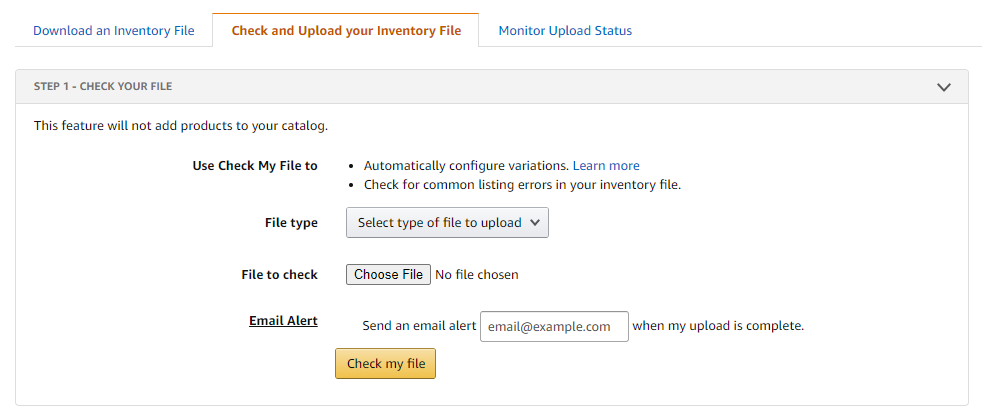 Upload Amazon inventory file