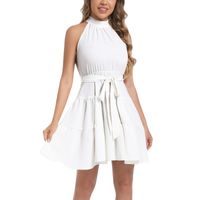 Ruffle Hem Belted Halter Dress 1