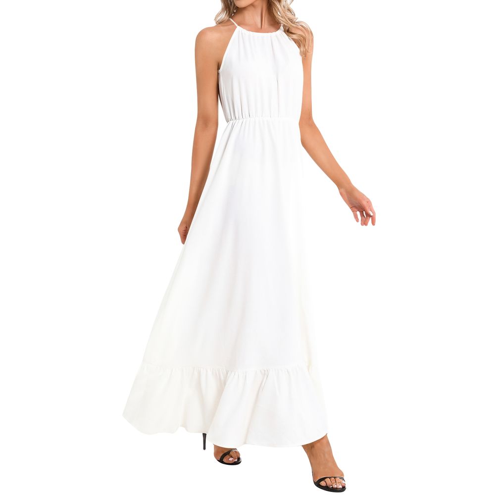 Ruffle Hem Halter Neck Maxi Dress | Printy6