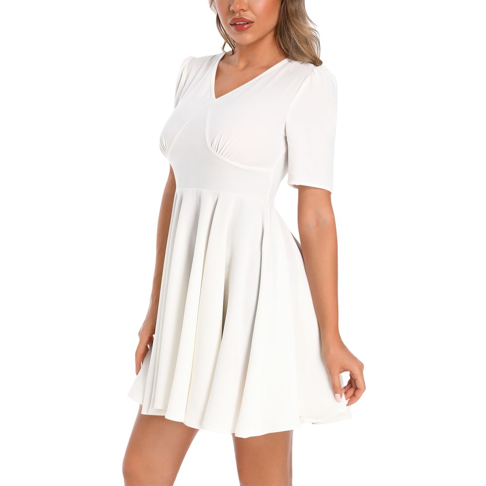 Short Sleeve Ruched Bust Flared Hem Dress 3