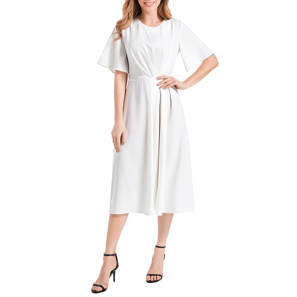 Short Sleeve Waist Folding Midi Dress 2