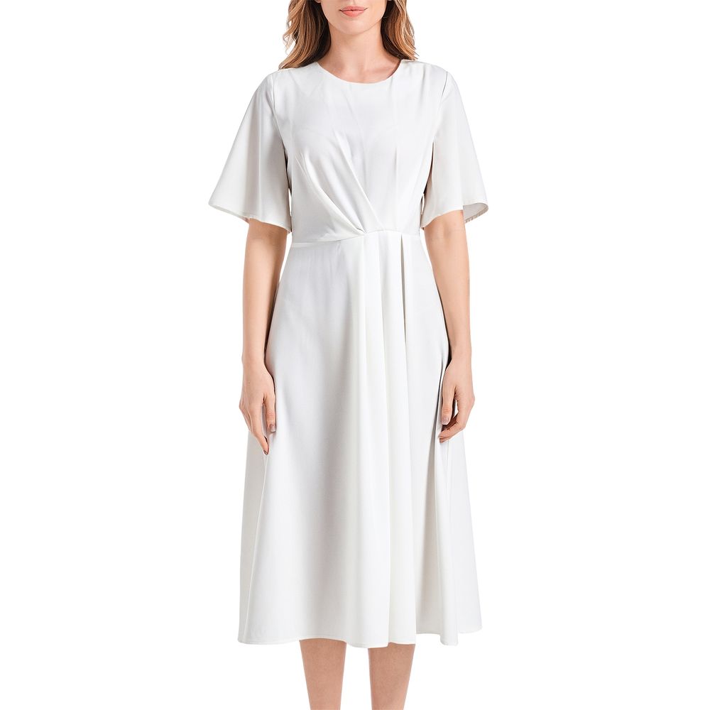 Short Sleeve Waist Folding Midi Dress 1