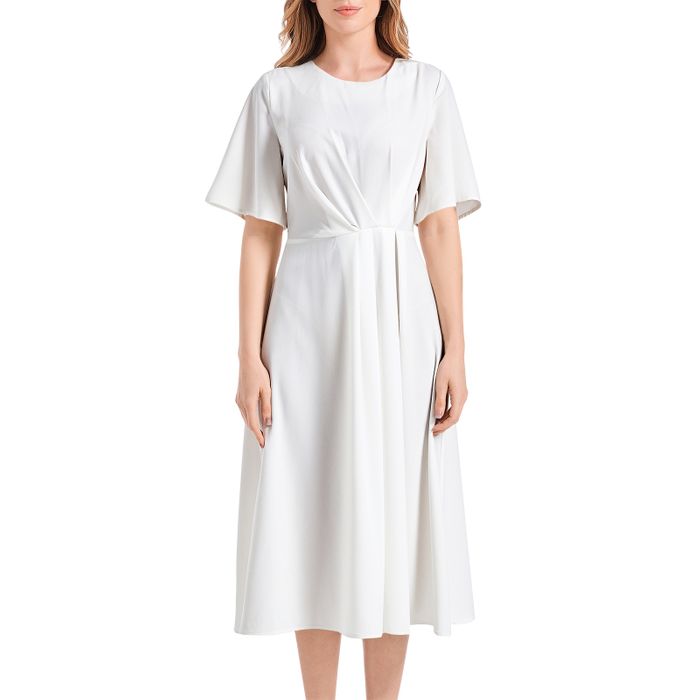 Short Sleeve Waist Folding Midi Dress