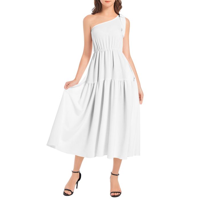 Ruffle Hem One Shoulder Midi Dress