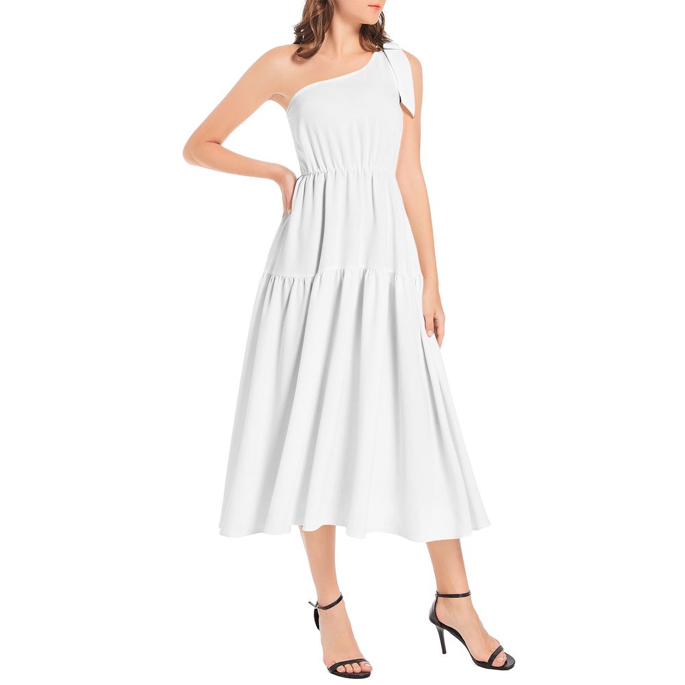 Ruffle Hem One Shoulder Midi Dress | Printy6