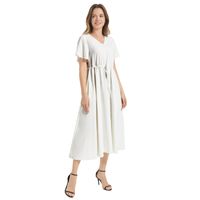 Flutter Sleeve Drawstring Waist Flared Dress 2