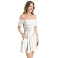 Off Shoulder Shirred Waist Flared Mini Dress 2