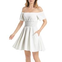 Off Shoulder Shirred Waist Flared Mini Dress 3