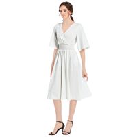 Butterfly Sleeve Shirred High Waist A Line Midi Dress 2