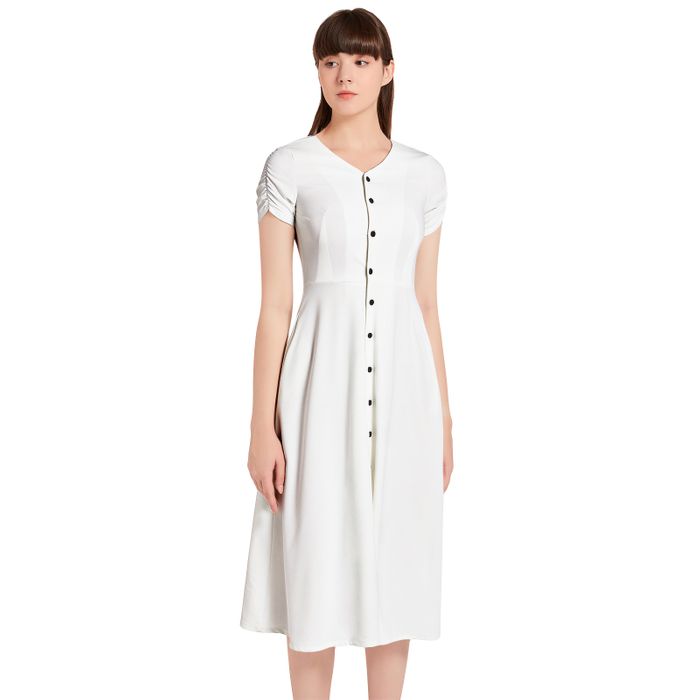 Puff Sleeve Button Through Dress