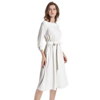 Boat Neck Belted Flared Dress 3