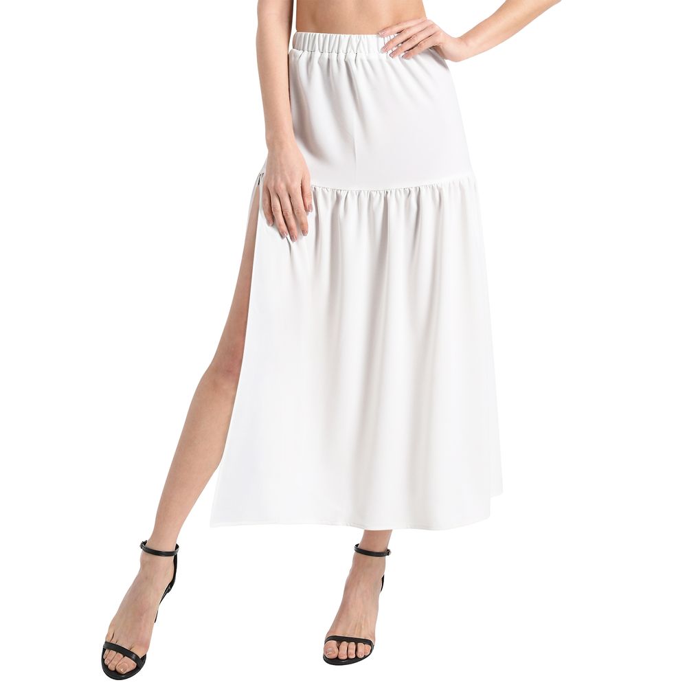 Elastic Waist Ruffle Slit Hem Skirt 1