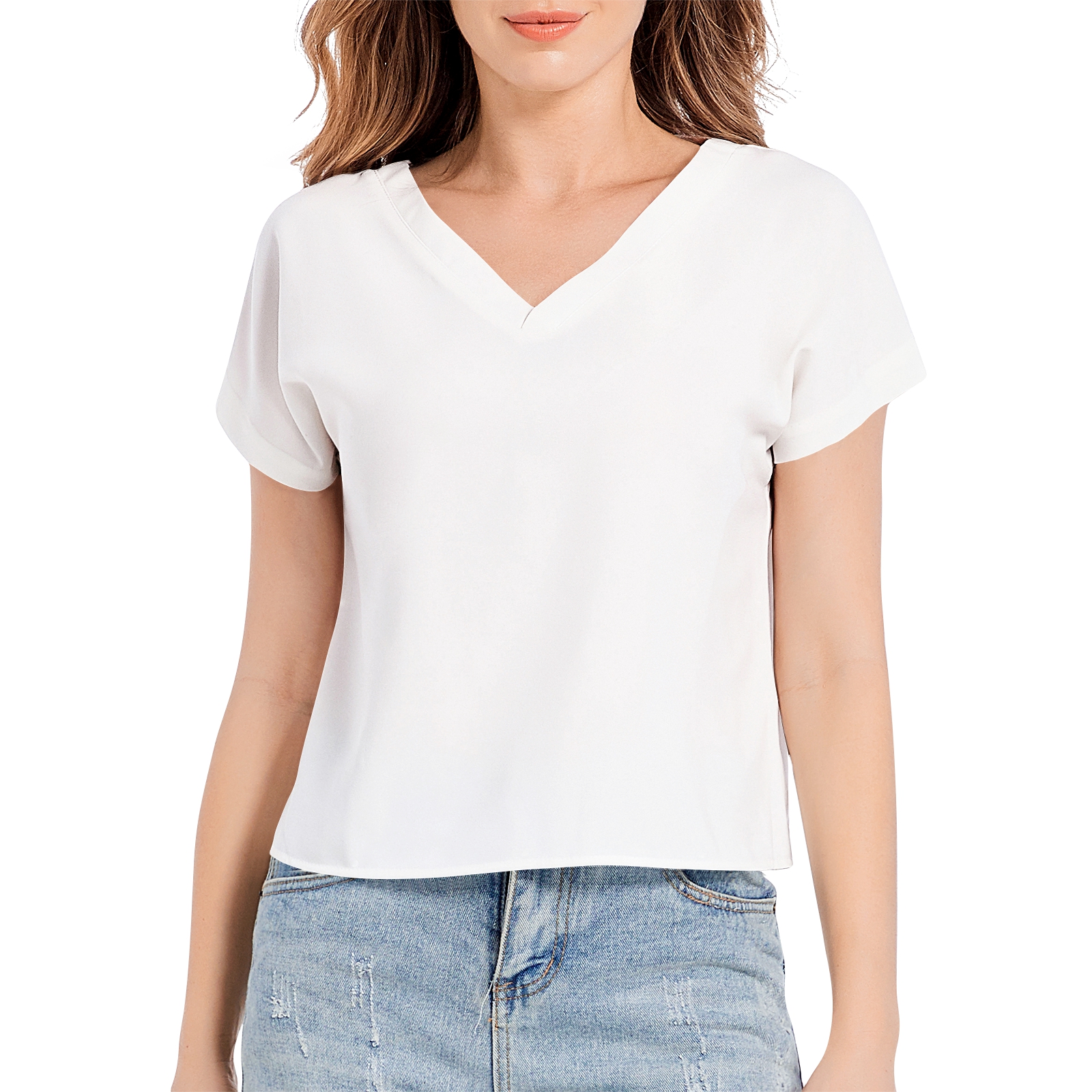 All-Over Print Batwing Sleeve V-Neck Top