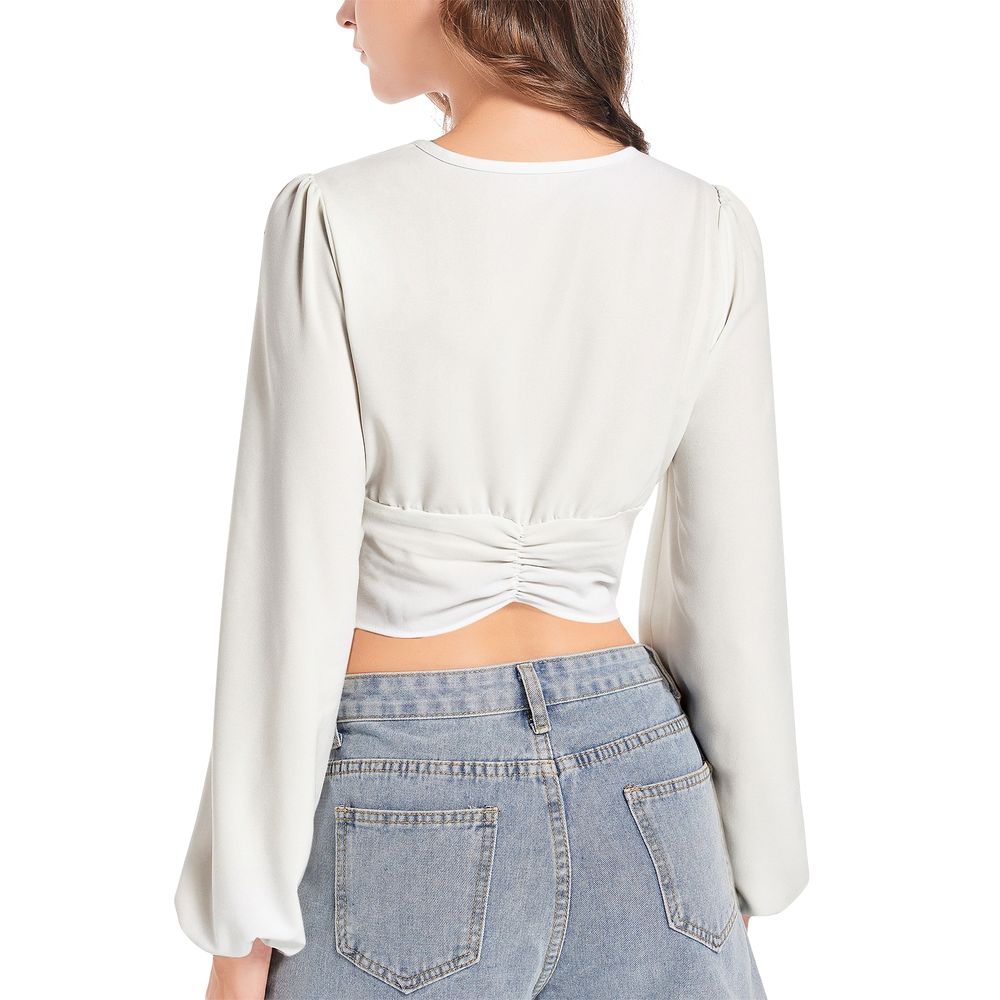 Women's Deep V-Neck Lantern Sleeve Crop Top 4