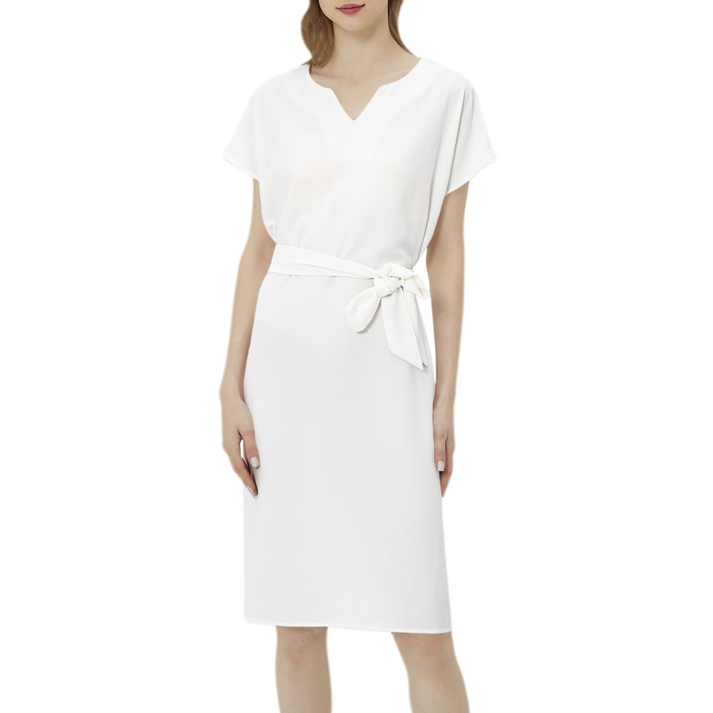 Betwing Seleeve Notch Neck Casual Dress with Belt 1