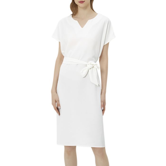 Betwing Seleeve Notch Neck Casual Dress with Belt