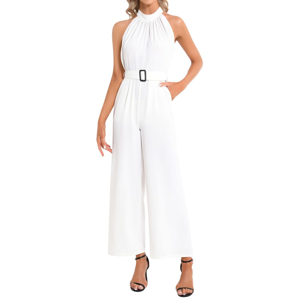 Halter Neck Buckle Belted Jumpsuit 1