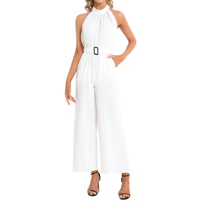 Halter Neck Buckle Belted Jumpsuit