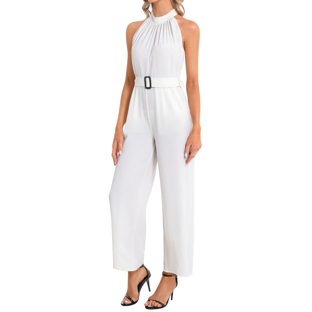 Halter Neck Buckle Belted Jumpsuit | Printy6