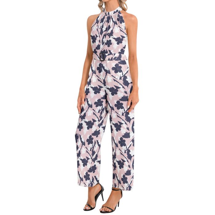 Halter Neck Buckle Belted Jumpsuit